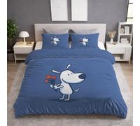 Generico Lusso Confortevole Set Copripiumino - Morbida, Facile Da Pulire, Non Si Stira Copripiuminis - Blu - Matrimoniale Copripiumini(220 x 240) - Cartone Animato Cane Fiori Timido