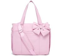 Generico Luvys Bag, Lightweight Crush Bow Tote Bag for Women, Quilted Puffy Crush Tote Bags for Daily Use Work Travel (Pink)