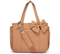 Generico Luvys Bag, Lightweight Crush Bow Tote Bag for Women, Quilted Puffy Crush Tote Bags for Daily Use Work Travel (Brown)