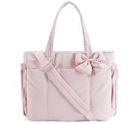 Generico Luvys Bag, Lightweight Crush Bow Tote Bag for Women, Quilted Puffy Crush Tote Bags for Daily Use Work Travel (Light Pink)