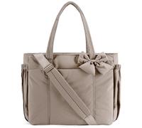 Generico Luvys Bag, Lightweight Crush Bow Tote Bag for Women, Quilted Puffy Crush Tote Bags for Daily Use Work Travel (Beige)