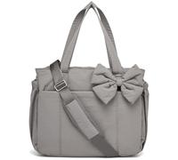 Generico Luvys Bag, Lightweight Crush Bow Tote Bag for Women, Quilted Puffy Crush Tote Bags for Daily Use Work Travel (Gray)