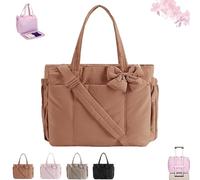 Generico Luvys Bag, Luvys Crush Bow Tote Bag, Quilted Puffy Crush Tote Bagswith Bow, for Daily Use Work Travel (Brown)