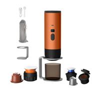 Generico Macchina Caffe Portatile 3-in-1, Macchina per Caffè Espresso con Display LED e Type-C per Viaggi, Ufficio e Auto, Auto-Riscaldamento in 3-5 Minuti (Arancione (Con supporto e velluto))