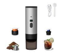 Generico Macchina Caffe Portatile 3-in-1, Macchina per Caffè Espresso con Display LED e Type-C per Viaggi, Ufficio e Auto, Auto-Riscaldamento in 3-5 Minuti (Grigio (Senza supporto e velluto))