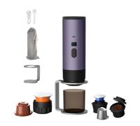 Generico Macchina Caffe Portatile 3-in-1, Macchina per Caffè Espresso con Display LED e Type-C per Viaggi, Ufficio e Auto, Auto-Riscaldamento in 3-5 Minuti (Viola (Con supporto e velluto))