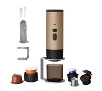 Generico Macchina Caffe Portatile 3-in-1, Macchina per Caffè Espresso con Display LED e Type-C per Viaggi, Ufficio e Auto, Auto-Riscaldamento in 3-5 Minuti (Marrone (Con supporto e velluto))