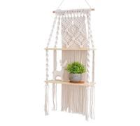 Generico Macrame Floating Shelves, Tier Wood Shelf, Boho Tapestry Wall Organizer, Handmade Hanging Storage Rack for Rustic Charm, Photo Frames, Plant Pots, Books, Bedroom, Living Room