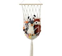 Generico Macrame Wall Toy Net, Boho Plush Storage Display with Tassels, Pine and Cotton Rope Design, Ideal for Playroom, Living Room, and Bedroom, 35.43x14.96 Inches