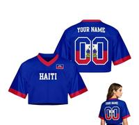 Generico Maglia da tifosa Personalizzata per Il Mondiale 2026 Crop Top Y2K con Nome e Numero, Maglietta Estiva Carina, Stile Streetwear Ampio, Un Regalo Perfetto per Le Ragazze per Partite (Ha-iti)