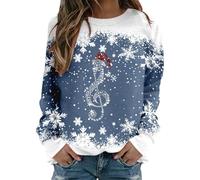 Generico Maglia Donna Elegant Taglia Forti alla Moda Felpa Stampato Senza Cappuccio Pullover Tops da Natale Manica Lunga Natale Stampato per Il Tempo Libero Sportivo Maglione Natalizio (2C-Blue, M)