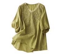 Generico Maglia Donna Elegante - Top letterario a Cinque Quarti con Scollo a V e Maniche Tinta Unita da Donna in Cotone per Casual Elegante