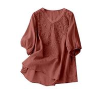 Generico Maglia Donna Elegante - Top letterario a Cinque Quarti con Scollo a V e Maniche Tinta Unita da Donna in Cotone per Casual Elegante