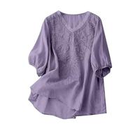 Generico Maglia Donna Elegante - Top letterario a Cinque Quarti con Scollo a V e Maniche Tinta Unita da Donna in Cotone per Casual Elegante