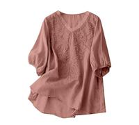 Generico Maglia Donna Elegante - Top letterario a Cinque Quarti con Scollo a V e Maniche Tinta Unita da Donna in Cotone per Casual Elegante