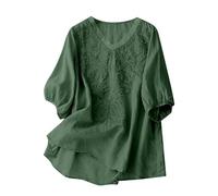 Generico Maglia Donna Elegante - Top letterario a Cinque Quarti con Scollo a V e Maniche Tinta Unita da Donna in Cotone per Casual Elegante