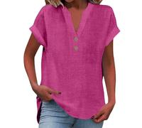 Generico Maglia Donna Lino Cotone Polo con Collo a Camicia, Blusa Casual Maniche Corte a Copertura Spalla, Top Estivo Oversize con Bottoni, Maglietta Elegante Tinta Unita Comoda Camicia in Lino