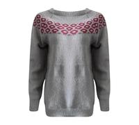 Generico Maglia Donna Maglia Sottogiacca Donna Women S Knitted Isle Print Retro Sweater Casual Loose Crewneck Long Sleeve Lightweight Cropped Pullover Tops Senza Maniche Smanicato Red XXXXXL