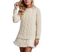 Generico Maglia Elegante Donna a Manica Lunga con Scollo a Rotondo Tinta Unita e Minigonna Gonna a Pieghe Ultra Corta a Tinta Unita Set da 2 Pezzi,Idea Regalo