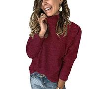 Generico Maglia Maniche Lunghe Donna Cotone Maglione da Donna Autunno E Inverno di Colore Maglione A Maniche Lunghe A Collo Casual da Maglia Ragno Cotone Wine L