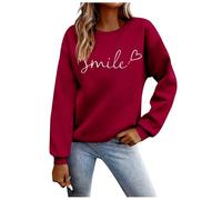 Generico Maglia Termica Donna Invernale Felpa Donna Smile Senza Cappuccio Felpe in Pile Oversize Pullover Donne Cotone Leggero Maglione Girocollo Lana
