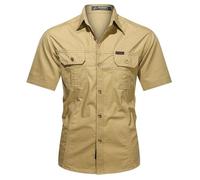 Generico Maglia Uomo per Lavoro a Maniche Corte, Casual con Taglio Svolto, Camicia in Cotone Soffice Dotata di Tasche Pratiche, Abbigliamento Versatile per Giorni Attivi(Khaki, XXXXXL)