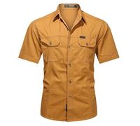 Generico Maglia Uomo per Lavoro a Maniche Corte, Casual con Taglio Svolto, Camicia in Cotone Soffice Dotata di Tasche Pratiche, Abbigliamento Versatile per Giorni Attivi(Yellow, XXXXXL)