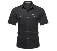 Generico Maglia Uomo per Lavoro a Maniche Corte, Casual con Taglio Svolto, Camicia in Cotone Soffice Dotata di Tasche Pratiche, Abbigliamento Versatile per Giorni Attivi(Black, XXXXXL)