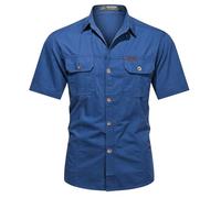 Generico Maglia Uomo per Lavoro a Maniche Corte, Casual con Taglio Svolto, Camicia in Cotone Soffice Dotata di Tasche Pratiche, Abbigliamento Versatile per Giorni Attivi(Blue, XXXXXL)