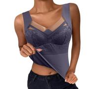 Generico Maglie Termiche Donna, Maglia Termica Calda Canottiere, con Scollo a V, in Pizzo, con Reggiseno Incorporato Senza Maniche Canotta Fodera Calda Intimo Strato di Base Top Taglie Forti