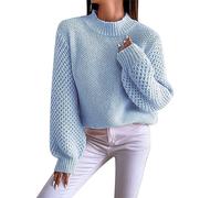 Generico Maglieria Ragno Donna Maglioni Pullover a Maniche Lunghe Casual da Donna Girocollo Oversize in Maglia a Costine 2023 Maglione Maglione Autunno Inverno Top Maglia Termica Collo (Blue, XL)
