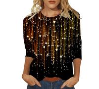 Generico Maglietta a Manica a 3/4 da Donna Maglia Girocollo Aderente Basic Top Slim Fit Elegante T-Shirt Elasticizzato Autunno Inverno S-3XL,Top Paillettes Donna,Idea Regalo Coppia