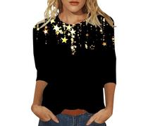 Generico Maglietta a Manica a 3/4 da Donna Maglia Girocollo Aderente Basic Top Slim Fit Elegante T-Shirt Elasticizzato Autunno Inverno S-3XL,Top Paillettes Donna,Idea Regalo Coppia