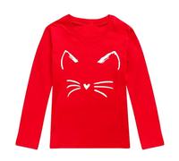 Generico Maglietta a Maniche Lunghe con Stampe di Gatti dei Cartoni Animati per Bambini Piccoli Autunno Ragazze (Red, 8-9 Years)