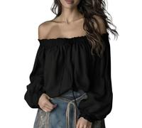 Generico Maglietta da Donna con Spalle Scoperte a Maniche Lunghe Tinta Unita Maglia Elegant Allentata Oversize Perfetti per la Primavera e l'Autunno