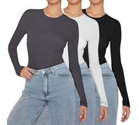 Generico Maglietta da Donna Maglie Termiche Donna Set da 3 Pezzi Maglia Termica Manica Lunga a Girocollo Strato Base Morbido ed Elasticizzato per Trekking Maglie Intime