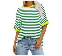 Generico Maglietta da Donna Manica Corta, Camicia Donna Curvy,con Scollo Tondo e Design alla per Un Casual Estivo Magliette Blusa Tops Shirt