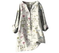 Generico Maglietta da Donna Maniche Corte, Camicia Donna Cotone,Autunnale con Stampa Floreale Elegante e Taglio Confortevole per Un Femminile e Moderno Tee Blusa Maglia Top