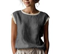 Generico Maglietta da Donna Sportiva, Camicia Donna Oversize,Classica Senza Maniche con Bordi in Pizzo e Scollo Rotondo per Una vestibilità Ampia e Confortevole Tee Blusa Maglia Top