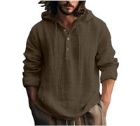 Generico Maglietta da Uomo a Maniche Lunghe Cotone Lino Camicia Maglia Termica Uomo Manica Lunga Felpa con Cappuccio Cotton Casuale T-Shirt Sportivi Primavera Estate Comoda e Traspirante Maglietta
