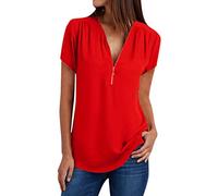 Generico Maglietta Donna Elegante, Camicia Donna Curvy,Casual con Collo a V e Zip Frontale per Un Moderno e Comodo Tee Blusa Maglia Top