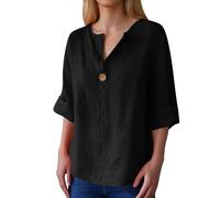 Generico Maglietta Donna Elegante, Camicia Donna Oversize,Casual Elegante con Scollo a V e Chiusura a Bottoni per Un Versatile e Confortevole in Ogni Occasione Tee Blusa Maglia Top