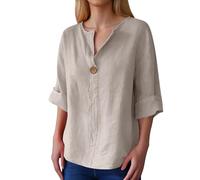 Generico Maglietta Donna Elegante, Camicia Donna Oversize,Casual Elegante con Scollo a V e Chiusura a Bottoni per Un Versatile e Confortevole in Ogni Occasione Tee Blusa Maglia Top