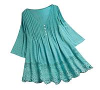 Generico Maglietta Donna Elegante, Tshirt Donna Cotone,Camicetta con Scollo a V e Maniche Tre Quarti in Delicato Pizzo Elegante per Occasioni Speciali T Shirt Magliettas T-Shirt