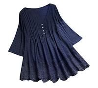 Generico Maglietta Donna Elegante, Tshirt Donna Cotone,Camicetta con Scollo a V e Maniche Tre Quarti in Delicato Pizzo Elegante per Occasioni Speciali T Shirt Magliettas T-Shirt