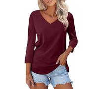 Generico Maglietta Donna Eleganti Casual Oversize Estive Firmate Tee Top Scollo a V Elegante Comoda Leggera T Shirt Basic Curvy Vintage Tee Bluse Maniche 3/4 Cotone Bianca Larghe Maglietta da Donna
