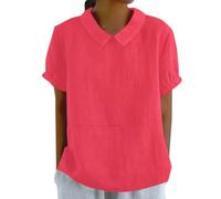 Generico Maglietta Donna Maglietta Donna Elegante Maniche Corte Cotone Top Scollo Rotondo Tee Vintage Classico Maglia Comoda Largo T-Shirt per Yoga,Rosa Caldo L