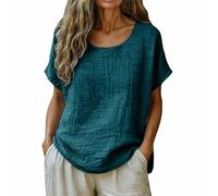 Generico Maglietta Donna Manica Corta in Cotone Camicetta Tinta Unita Taglio Ampio Scollo Rotondo Blusa Casual Elegante Abbigliamento Estivo per Mare Passeggiate Parco Uscite Amiche Tagile S-5XL