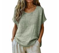 Generico Maglietta Donna Manica Corta in Cotone Camicetta Tinta Unita Taglio Ampio Scollo Rotondo Blusa Casual Elegante Abbigliamento Estivo per Mare Passeggiate Parco Uscite Amiche Tagile S-5XL