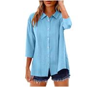 Generico Maglietta Donna Maniche Corte, Camicia Donna Cotone,Casual Ampia con Bottoni a Maniche Tre Quarti per Un Comfort Quotidiano e Stile Versatile Magliette Blusa Tops Shirt